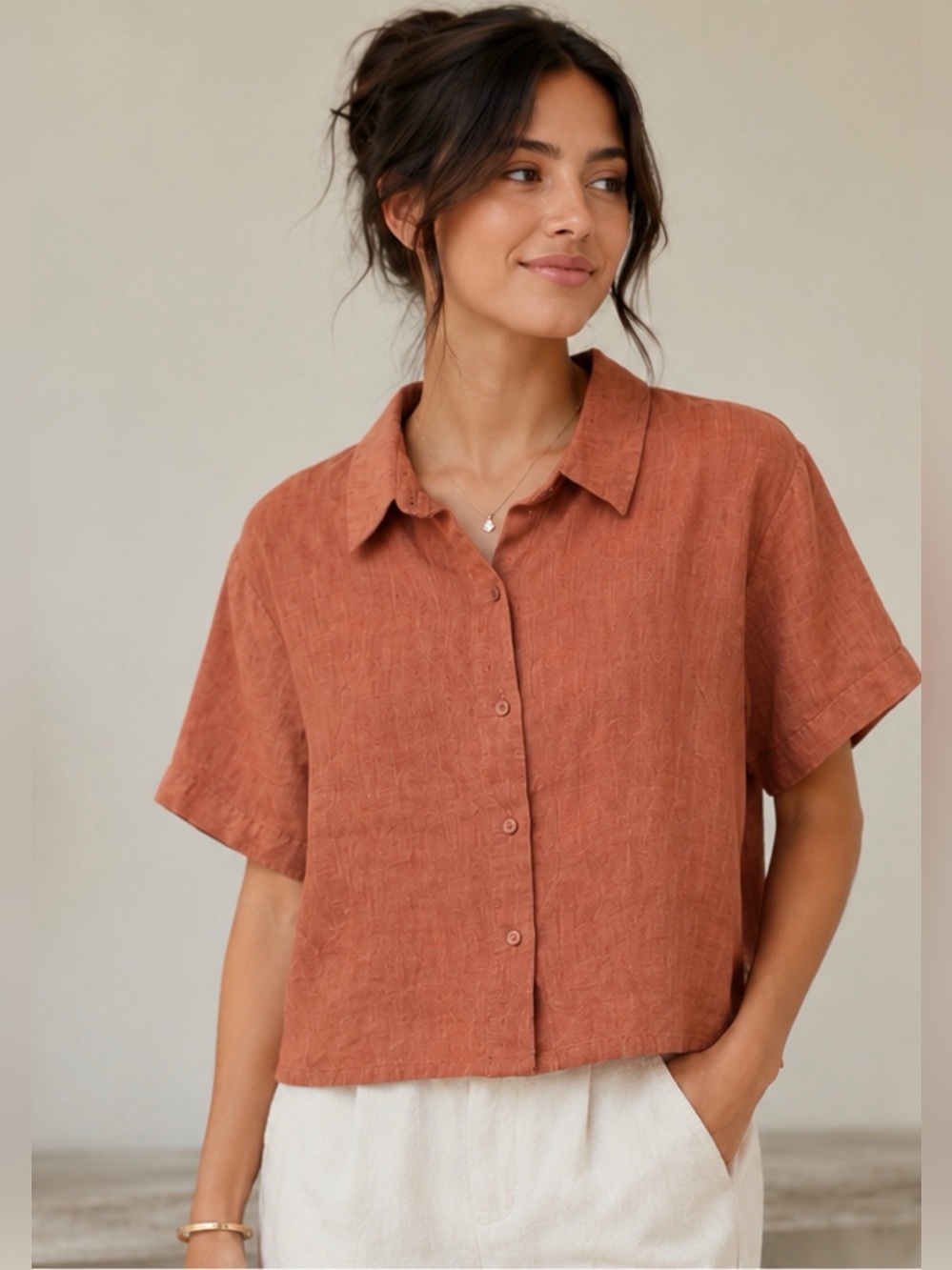 Eileen‎ Fisher oversized Organic Linen Button Front Shirt XXS